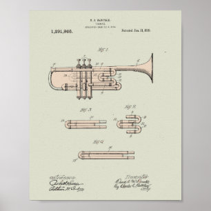 Colorized Trumpet Patent Illustration Poster