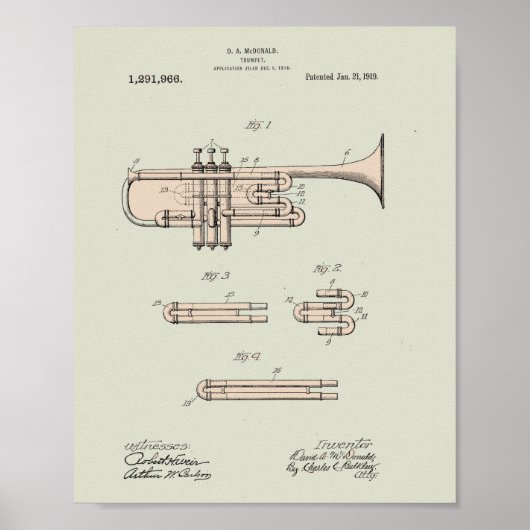 Colorized Trumpet Patent Illustration Poster (Voorkant)
