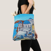 Colors of Santorini Shoulder Canvas tas (Dichtbij)