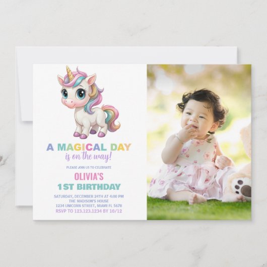 Colors Unicorn Invitations d'anniversaire avec pho (Devant)