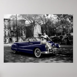 Colorsplash Woman 1950's Buick Roadmaster Auto Poster