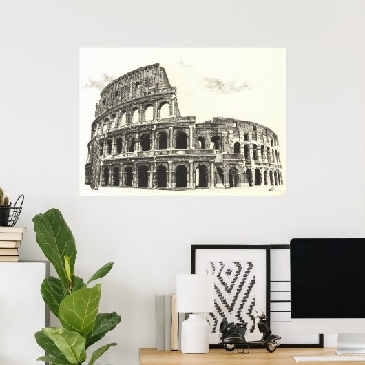 Colosseum - Cross Hatching Fine Art afdrukken Poster (Thuiskantoor)