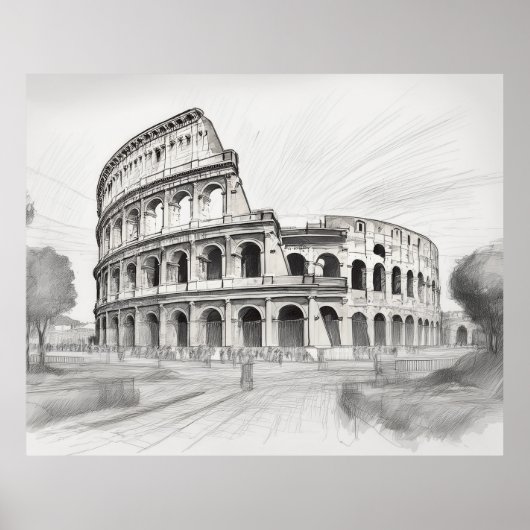 Colosseum historical architecture art drawing in r poster (Voorkant)