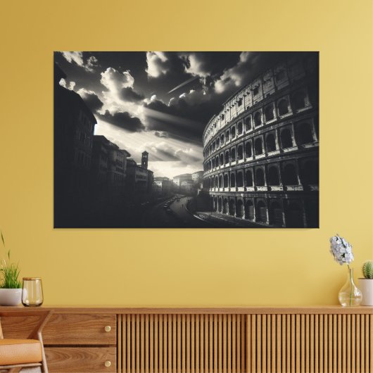 Colosseum in zwart wit - tijdloze Romeinse elegant Canvas Afdruk (Insitu (Woonkamer))