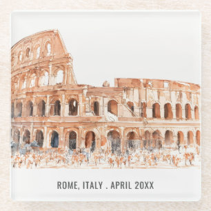 Colosseum Rome Italië Aquarel Italiaans Reizen Glazen Onderzetter