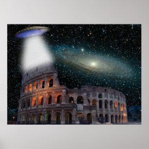 Colosseum Rome Italië ontmoet ruimte en UFO Poster