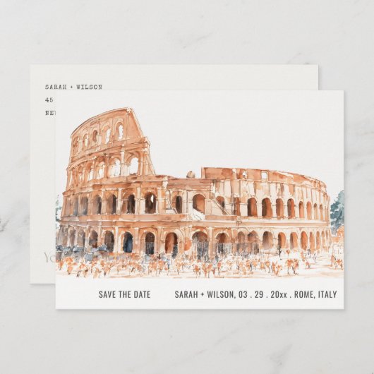 Colosseum Rome Italië Waterverf behalve datum Briefkaart (Voorkant / Achterkant)