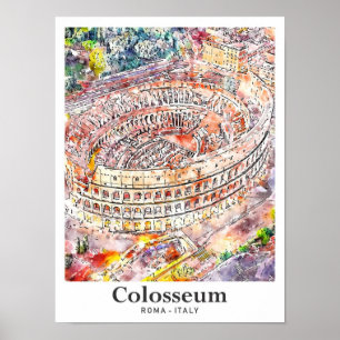Colosseum Rome Italië Waterverf Schets Hand geteke Poster