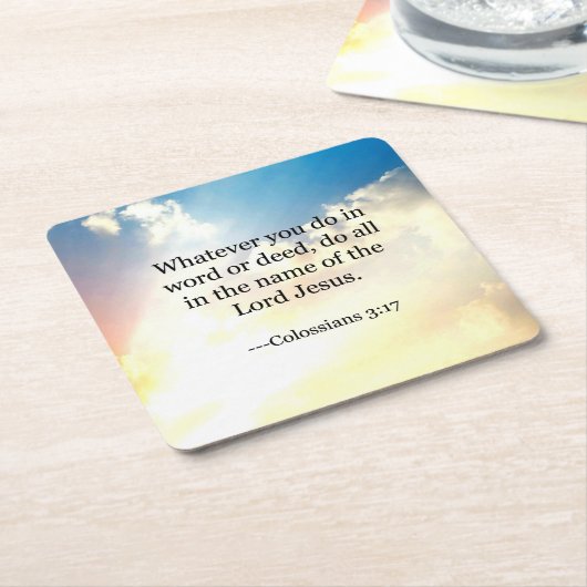 Colossian 3:17, Christelijke Bijbel Schriftuur, Vierkante Kartonnen Onderzetter (Schuin)