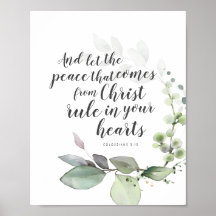 Colossians 3:15 Verse Kunst met Botanische Wreath