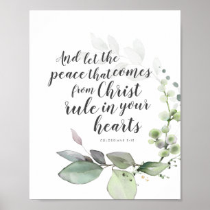 Colossians 3:15 Verse Kunst met Botanische Wreath Poster