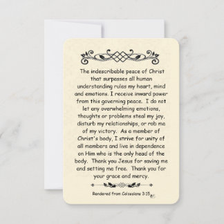 Colossiens 3:15 Carte de note d'écriture vintage d