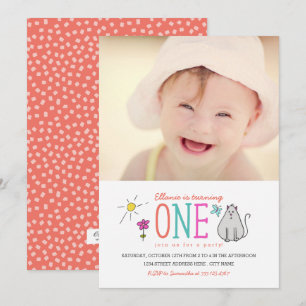 Colour Doodles 1st Birthday Party Invite   KAT Kaart