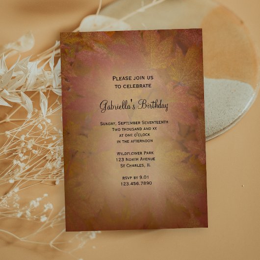 Colour Herfst Maple Leaves Birthday Party Kaart