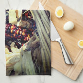 Colour Indian Corn in Wicker Basket Herfst Theedoek (Quarter Fold)