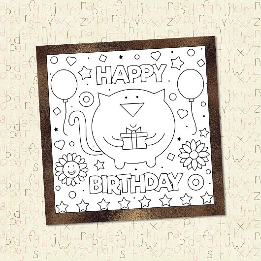 Colour me Happy Birthday Cat | Kaart activiteit