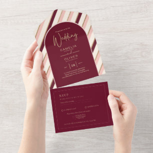 Colour Palette Burgundy Pink Gold Wedding All In One Uitnodiging
