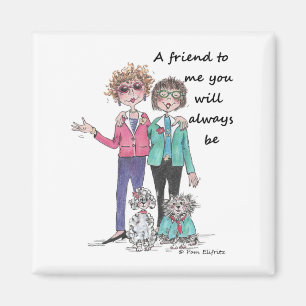 Colour Sketch Art Two Girl Friends pets Samen Magneet
