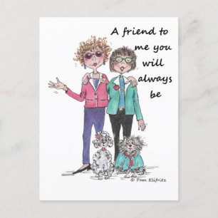 Colour Sketch Art Two Girl Friends Samen Briefkaart