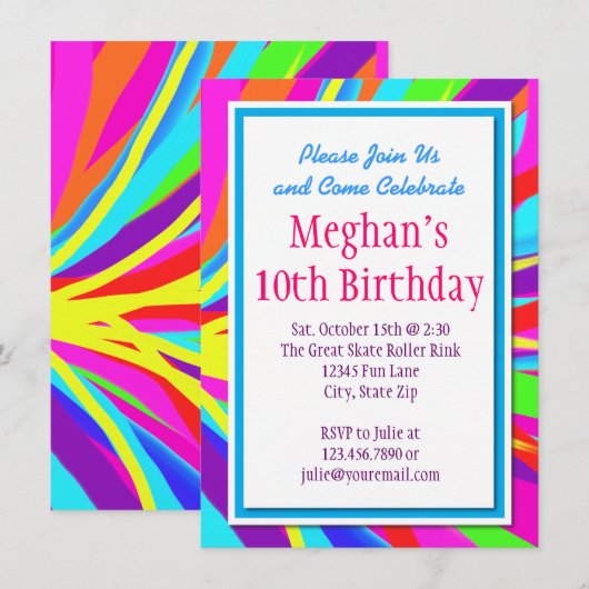 Colour Splash Bold Invitations de fête d'anniversa (Devant / Derrière)