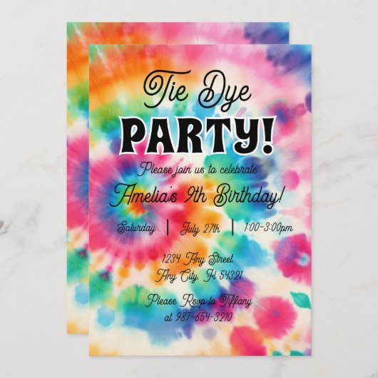 Colour Splash : Tie Dye Invitation Anniversaire (Devant / Derrière)