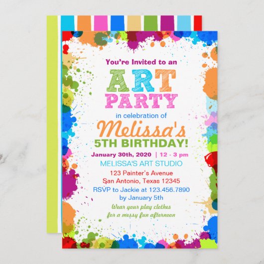Colour Splatter Art Anniversaire Fête Invitation (Devant / Derrière)