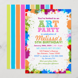 Colour Splatter Art Anniversaire Fête Invitation