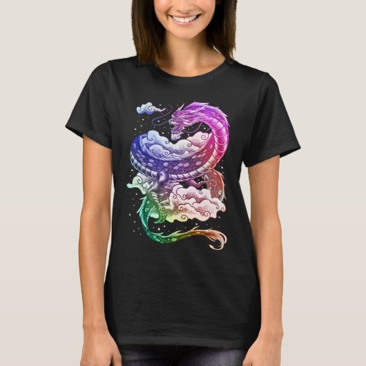 Coloured Japanese tradition dragon T-shirt (Voorkant)