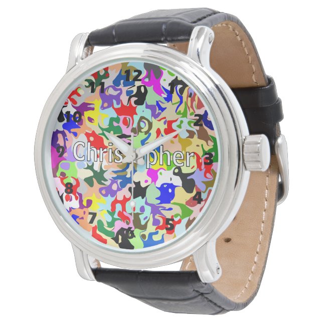 Colourful Abstract Art Design Personalised Horloge (Gekanteld)