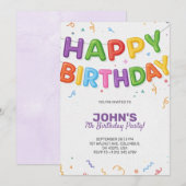 Colourful birthday invitation in festive theme (Devant / Derrière)