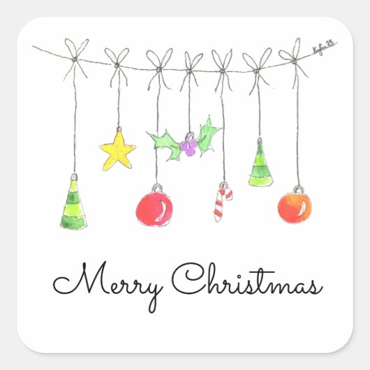 Colourful Christmas Ornaments Vierkante Sticker (Voorkant)