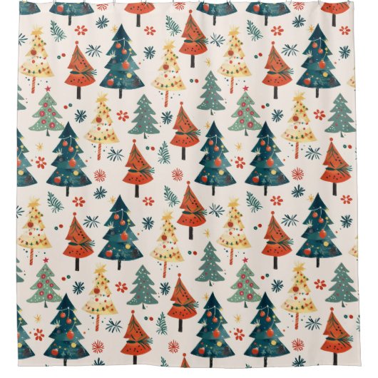 Colourful Christmas Pine Trees Seamless Pattern Douchegordijn (Voorkant)