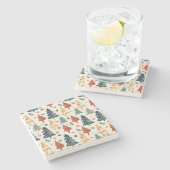 Colourful Christmas Pine Trees Seamless Pattern Stenen Onderzetter (Zijkant)