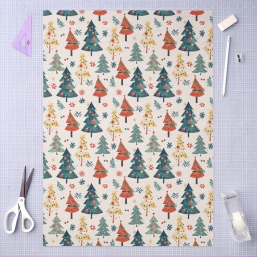 Colourful Christmas Pine Trees Seamless Pattern Tissuepapier (Craft)