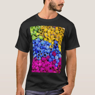 Colourful earthen pots in random formation abstrac t-shirt