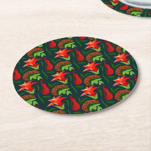 Colourful Exotic Flowers Leaves Pattern-23187 Ronde Kartonnen Onderzetter (Gebogen)
