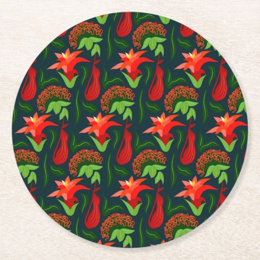 Colourful Exotic Flowers Leaves Pattern-23187 Ronde Kartonnen Onderzetter (Voorkant)