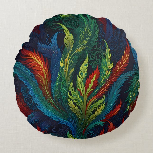 Colourful Feather pattern Rond Kussen (Voorkant)