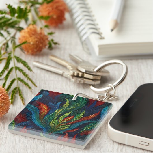 Colourful Feather pattern Sleutelhanger (Voorkant Rechts)
