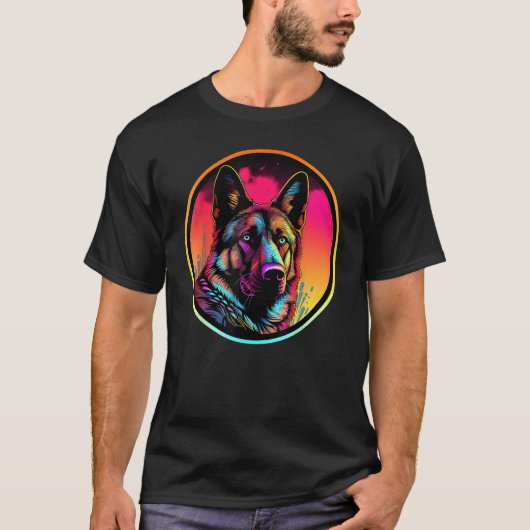Colourful German Shepherd Dog Dad Mom Graffity T-shirt (Voorkant)