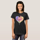 Colourful Heart Pink Flamingo Bird T-shirt (Voorkant volledig)