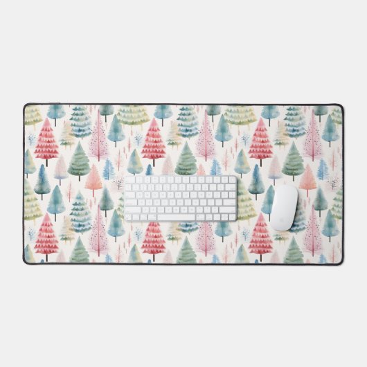 Colourful Pastel Christmas Pine Trees Pattern (Clavier et souris)