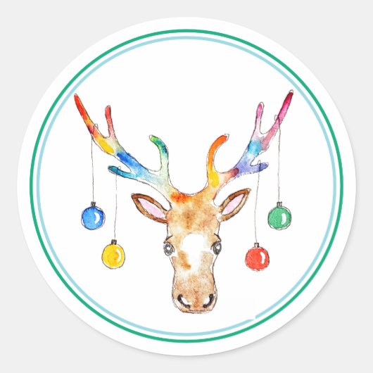 Colourful Reindeer Ronde Sticker (Voorkant)
