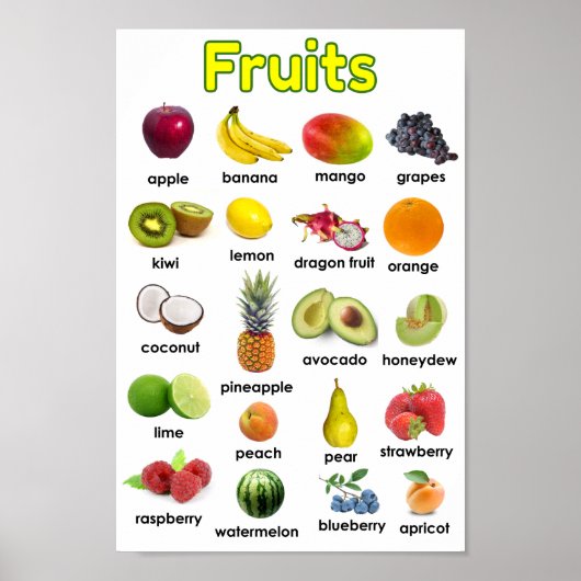 Colourful Variety Fruits Poster (Devant)