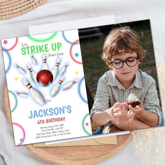 Colours Bowling Invitations d'anniversaire avec ph