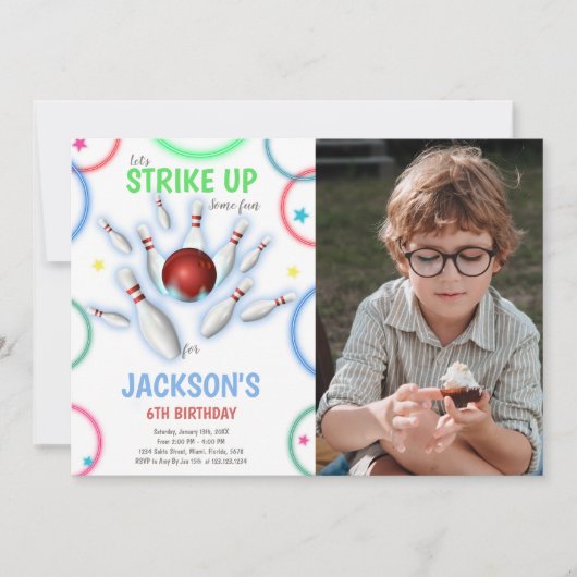 Colours Bowling Invitations d'anniversaire avec ph (Devant)