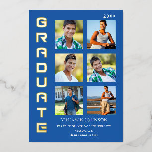 Colours Royal Blue Afstuderen Multi Photo Mix Folie Uitnodiging