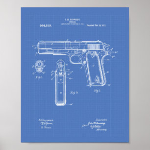 Colt.45 1911 Patent Art - Blauwdruk Poster