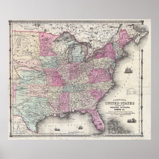 Colton's Burgeroorlog Kaart Poster (Voorkant)