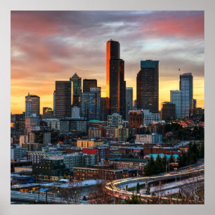 Columbia centre en het centrum van Seattle, Seattl Poster